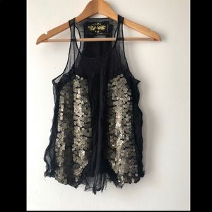 Buddhist Punk black top with metal sequins